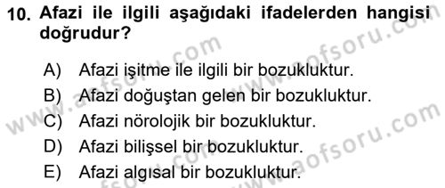 Yaşlılıkta Nörolojik Temelli Durumların Bakım ve Rehabilitasyonu Dersi 2021 - 2022 Yılı (Final) Dönem Sonu Sınav Soruları 10. Soru