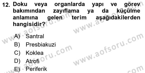 Yaşlılıkta Nörolojik Temelli Durumların Bakım ve Rehabilitasyonu Dersi 2021 - 2022 Yılı (Final) Dönem Sonu Sınav Soruları 12. Soru