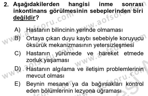 Yaşlılıkta Nörolojik Temelli Durumların Bakım ve Rehabilitasyonu Dersi 2021 - 2022 Yılı (Final) Dönem Sonu Sınav Soruları 2. Soru