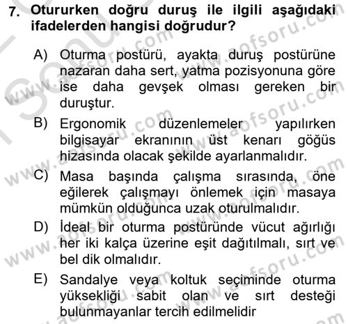 Yaşlılıkta Nörolojik Temelli Durumların Bakım ve Rehabilitasyonu Dersi 2021 - 2022 Yılı (Final) Dönem Sonu Sınav Soruları 7. Soru