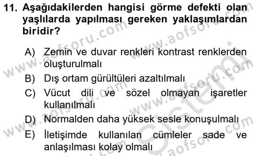 Yaşlılıkta Nörolojik Temelli Durumların Bakım ve Rehabilitasyonu Dersi 2021 - 2022 Yılı Yaz Okulu Sınav Soruları 11. Soru