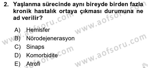 Yaşlılıkta Nörolojik Temelli Durumların Bakım ve Rehabilitasyonu Dersi 2021 - 2022 Yılı Yaz Okulu Sınav Soruları 2. Soru