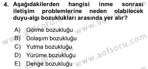 Yaşlılıkta Nörolojik Temelli Durumların Bakım ve Rehabilitasyonu Dersi 2021 - 2022 Yılı Yaz Okulu Sınav Soruları 4. Soru