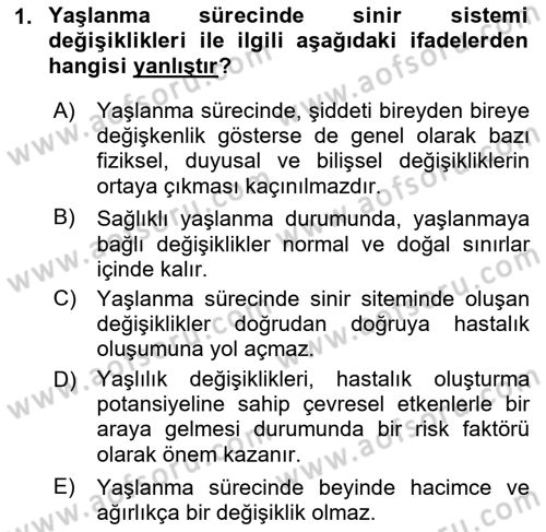 Yaşlılıkta Nörolojik Temelli Durumların Bakım ve Rehabilitasyonu Dersi 2022 - 2023 Yılı (Vize) Ara Sınav Soruları 1. Soru