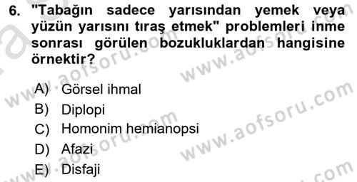 Yaşlılıkta Nörolojik Temelli Durumların Bakım ve Rehabilitasyonu Dersi 2023 - 2024 Yılı (Vize) Ara Sınav Soruları 6. Soru