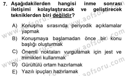 Yaşlılıkta Nörolojik Temelli Durumların Bakım ve Rehabilitasyonu Dersi 2023 - 2024 Yılı (Vize) Ara Sınav Soruları 7. Soru