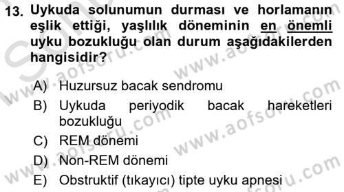 Yaşlılıkta Nörolojik Temelli Durumların Bakım ve Rehabilitasyonu Dersi 2023 - 2024 Yılı (Final) Dönem Sonu Sınav Soruları 13. Soru