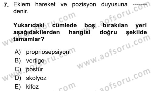 Yaşlılıkta Nörolojik Temelli Durumların Bakım ve Rehabilitasyonu Dersi 2023 - 2024 Yılı (Final) Dönem Sonu Sınav Soruları 7. Soru