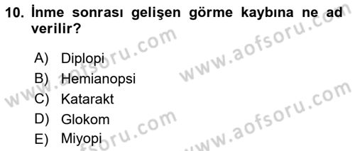 Yaşlılıkta Nörolojik Temelli Durumların Bakım ve Rehabilitasyonu Dersi 2024 - 2025 Yılı (Vize) Ara Sınav Soruları 10. Soru