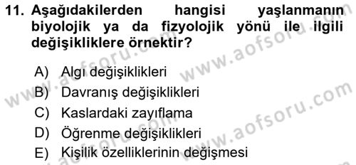 Yaşlılıkta Nörolojik Temelli Durumların Bakım ve Rehabilitasyonu Dersi 2024 - 2025 Yılı (Vize) Ara Sınav Soruları 11. Soru