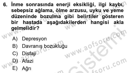 Yaşlılıkta Nörolojik Temelli Durumların Bakım ve Rehabilitasyonu Dersi 2024 - 2025 Yılı (Vize) Ara Sınav Soruları 6. Soru