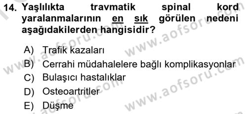 Yaşlılıkta Nörolojik Temelli Durumların Bakım ve Rehabilitasyonu Dersi 2024 - 2025 Yılı (Final) Dönem Sonu Sınav Soruları 14. Soru