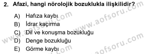 Yaşlılıkta Nörolojik Temelli Durumların Bakım ve Rehabilitasyonu Dersi 2024 - 2025 Yılı (Final) Dönem Sonu Sınav Soruları 2. Soru