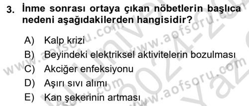 Yaşlılıkta Nörolojik Temelli Durumların Bakım ve Rehabilitasyonu Dersi 2024 - 2025 Yılı Yaz Okulu Sınav Soruları 3. Soru