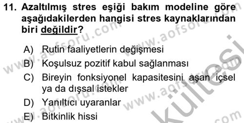 Yaşlılıkta Nörolojik Temelli Durumların Bakım ve Rehabilitasyonu Dersi 2025 - 2026 Yılı (Vize) Ara Sınav Soruları 11. Soru