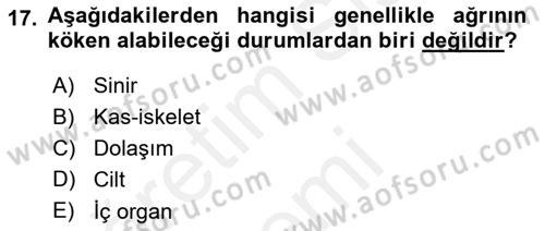 Ortopedik Rehabilitasyon Dersi 2018 - 2019 Yılı (Vize) Ara Sınav Soruları 17. Soru