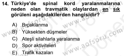 Ortopedik Rehabilitasyon Dersi 2018 - 2019 Yılı (Final) Dönem Sonu Sınav Soruları 14. Soru