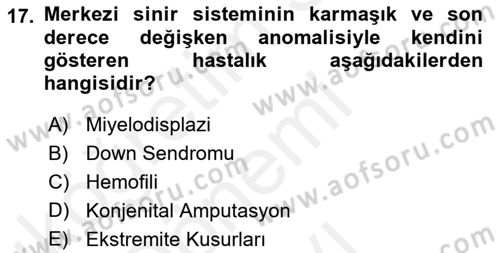 Ortopedik Rehabilitasyon Dersi 2018 - 2019 Yılı (Final) Dönem Sonu Sınav Soruları 17. Soru