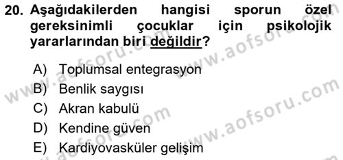 Ortopedik Rehabilitasyon Dersi 2018 - 2019 Yılı (Final) Dönem Sonu Sınav Soruları 20. Soru
