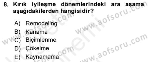 Ortopedik Rehabilitasyon Dersi 2018 - 2019 Yılı (Final) Dönem Sonu Sınav Soruları 8. Soru