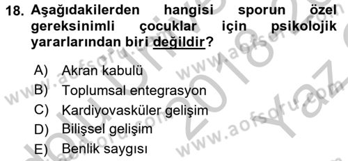 Ortopedik Rehabilitasyon Dersi 2018 - 2019 Yılı Yaz Okulu Sınavı 18. Soru