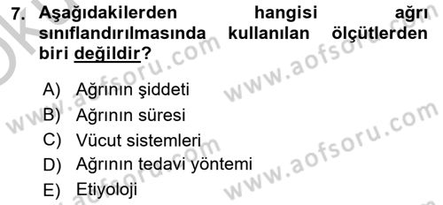 Ortopedik Rehabilitasyon Dersi 2018 - 2019 Yılı Yaz Okulu Sınavı 7. Soru