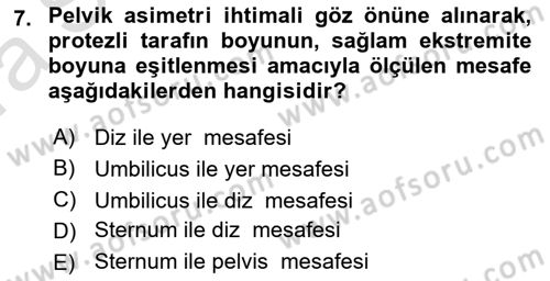 Ortopedik Rehabilitasyon Dersi 2019 - 2020 Yılı (Vize) Ara Sınav Soruları 7. Soru