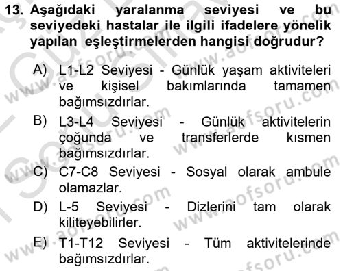 Ortopedik Rehabilitasyon Dersi 2021 - 2022 Yılı (Final) Dönem Sonu Sınav Soruları 13. Soru