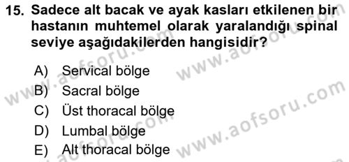 Ortopedik Rehabilitasyon Dersi 2021 - 2022 Yılı (Final) Dönem Sonu Sınav Soruları 15. Soru