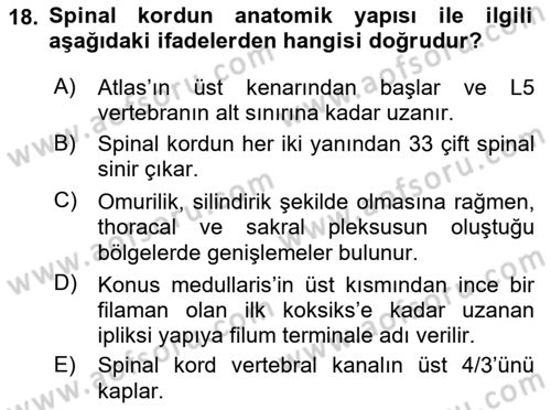 Ortopedik Rehabilitasyon Dersi 2021 - 2022 Yılı Yaz Okulu Sınav Soruları 18. Soru