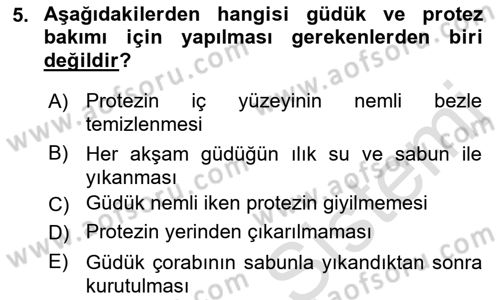 Ortopedik Rehabilitasyon Dersi 2021 - 2022 Yılı Yaz Okulu Sınav Soruları 5. Soru