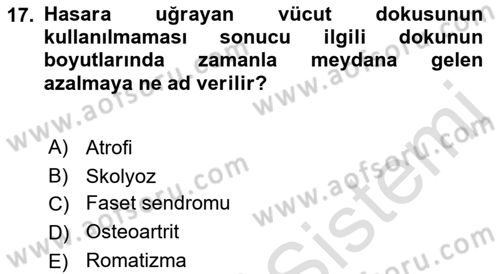 Ortopedik Rehabilitasyon Dersi 2022 - 2023 Yılı (Vize) Ara Sınav Soruları 17. Soru