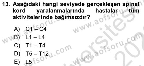 Ortopedik Rehabilitasyon Dersi 2022 - 2023 Yılı (Final) Dönem Sonu Sınav Soruları 13. Soru
