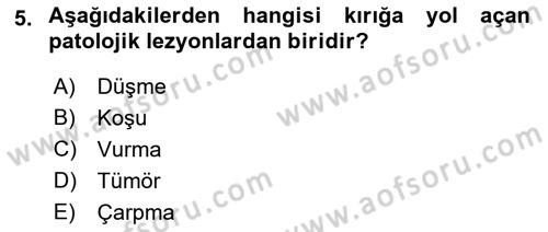 Ortopedik Rehabilitasyon Dersi 2022 - 2023 Yılı (Final) Dönem Sonu Sınav Soruları 5. Soru