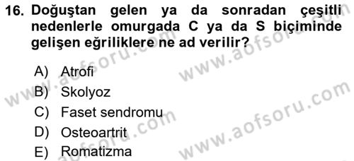 Ortopedik Rehabilitasyon Dersi 2023 - 2024 Yılı (Vize) Ara Sınav Soruları 16. Soru