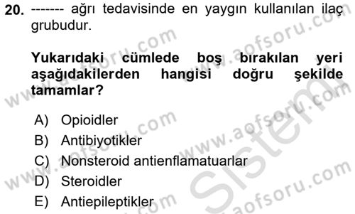 Ortopedik Rehabilitasyon Dersi 2023 - 2024 Yılı (Vize) Ara Sınav Soruları 20. Soru