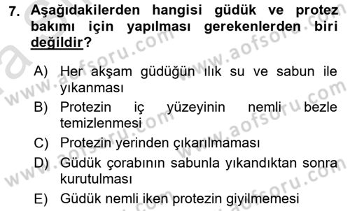 Ortopedik Rehabilitasyon Dersi 2023 - 2024 Yılı (Vize) Ara Sınav Soruları 7. Soru