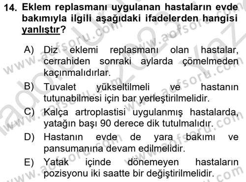 Ortopedik Rehabilitasyon Dersi 2023 - 2024 Yılı Yaz Okulu Sınav Soruları 14. Soru
