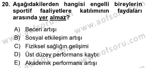 Ortopedik Rehabilitasyon Dersi 2023 - 2024 Yılı Yaz Okulu Sınav Soruları 20. Soru