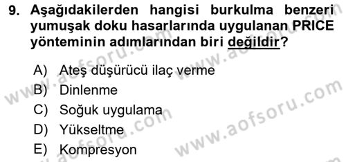 Ortopedik Rehabilitasyon Dersi 2023 - 2024 Yılı Yaz Okulu Sınav Soruları 9. Soru