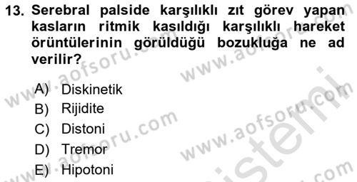 Ortopedik Rehabilitasyon Dersi 2024 - 2025 Yılı (Vize) Ara Sınav Soruları 13. Soru