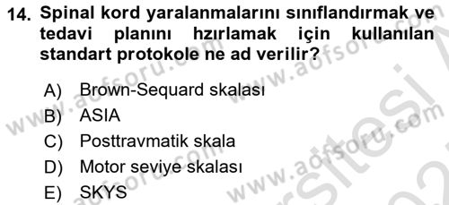 Ortopedik Rehabilitasyon Dersi 2024 - 2025 Yılı (Final) Dönem Sonu Sınav Soruları 14. Soru