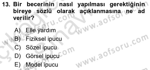 Gelişimsel Yetersizliklerin Bakım ve Rehabilitasyonu Dersi 2018 - 2019 Yılı 3 Ders Sınav Soruları 13. Soru