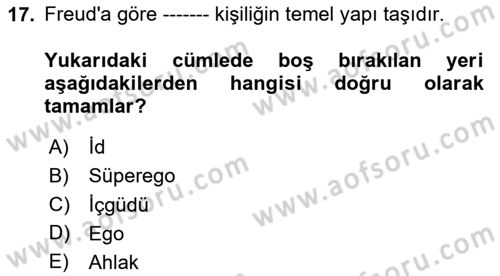Gelişimsel Yetersizliklerin Bakım ve Rehabilitasyonu Dersi 2020 - 2021 Yılı Yaz Okulu Sınav Soruları 17. Soru