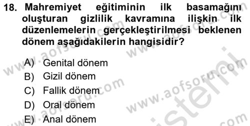 Gelişimsel Yetersizliklerin Bakım ve Rehabilitasyonu Dersi 2020 - 2021 Yılı Yaz Okulu Sınav Soruları 18. Soru