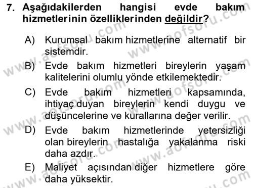 Gelişimsel Yetersizliklerin Bakım ve Rehabilitasyonu Dersi 2020 - 2021 Yılı Yaz Okulu Sınav Soruları 7. Soru