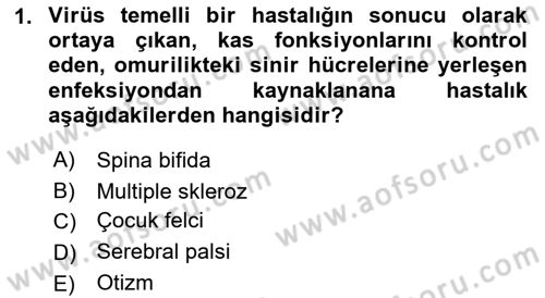 Gelişimsel Yetersizliklerin Bakım ve Rehabilitasyonu Dersi 2021 - 2022 Yılı (Final) Dönem Sonu Sınav Soruları 1. Soru