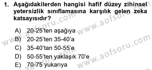 Gelişimsel Yetersizliklerin Bakım ve Rehabilitasyonu Dersi 2021 - 2022 Yılı Yaz Okulu Sınav Soruları 1. Soru