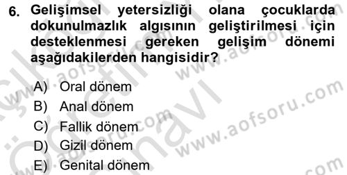 Gelişimsel Yetersizliklerin Bakım ve Rehabilitasyonu Dersi 2021 - 2022 Yılı Yaz Okulu Sınav Soruları 6. Soru