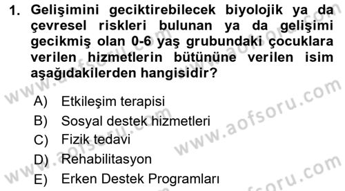 Gelişimsel Yetersizliklerin Bakım ve Rehabilitasyonu Dersi 2022 - 2023 Yılı Yaz Okulu Sınav Soruları 1. Soru